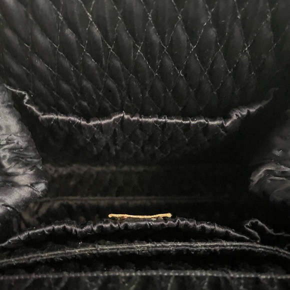 VTG Satchel Black velvety suede Custom Made by Calem Gold Chain Accent Handbag - Picture 5 of 13